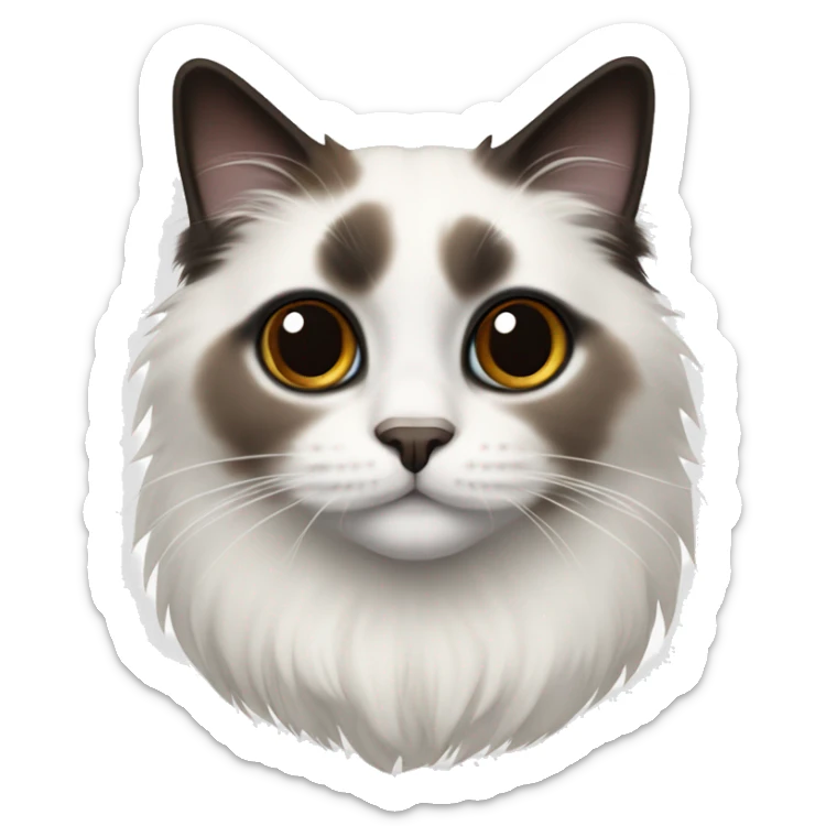 ragdoll cat white with black and brown patches around the nose, ears, feet, and tail sticker