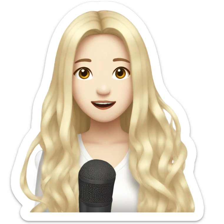 korean woman with long blonde hair, singing, kpop style sticker