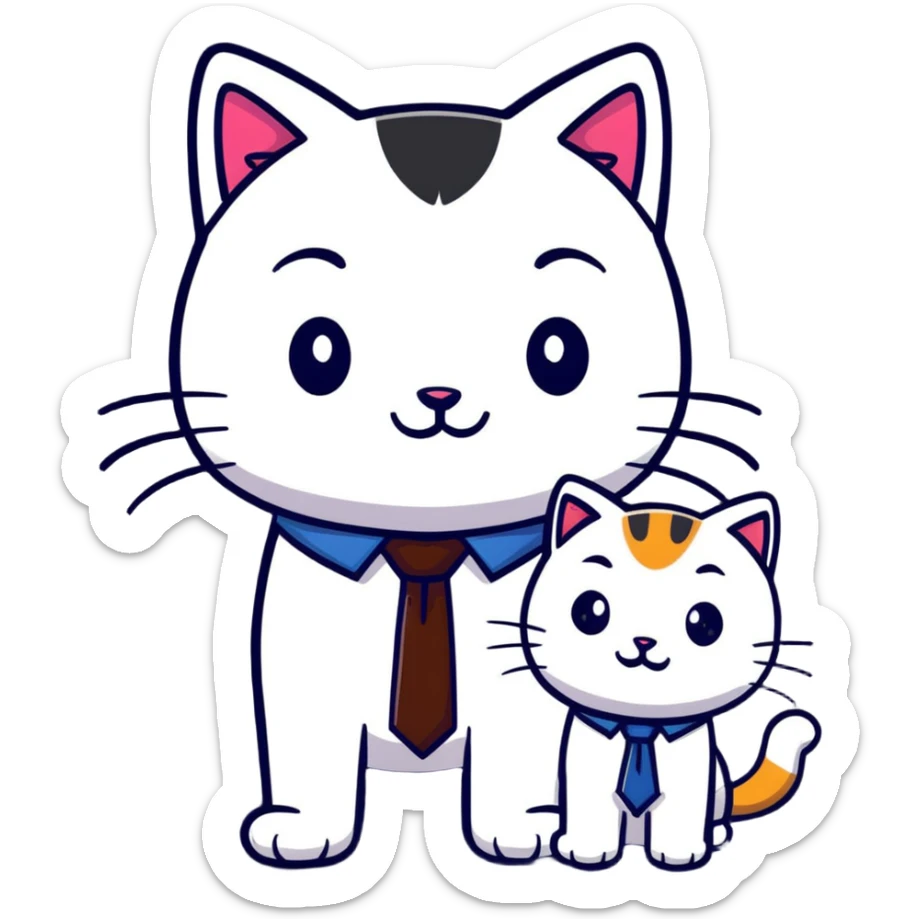 happy girl cat with eyelashes wearing a cute necktie, and happy boy cat wearing a professional necktie, standing together sticker