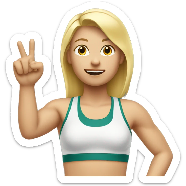 blonde woman in sport top raising her hand hello sticker