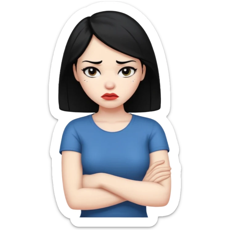 pouty/sad arms crossed emoji woman with black hair sticker