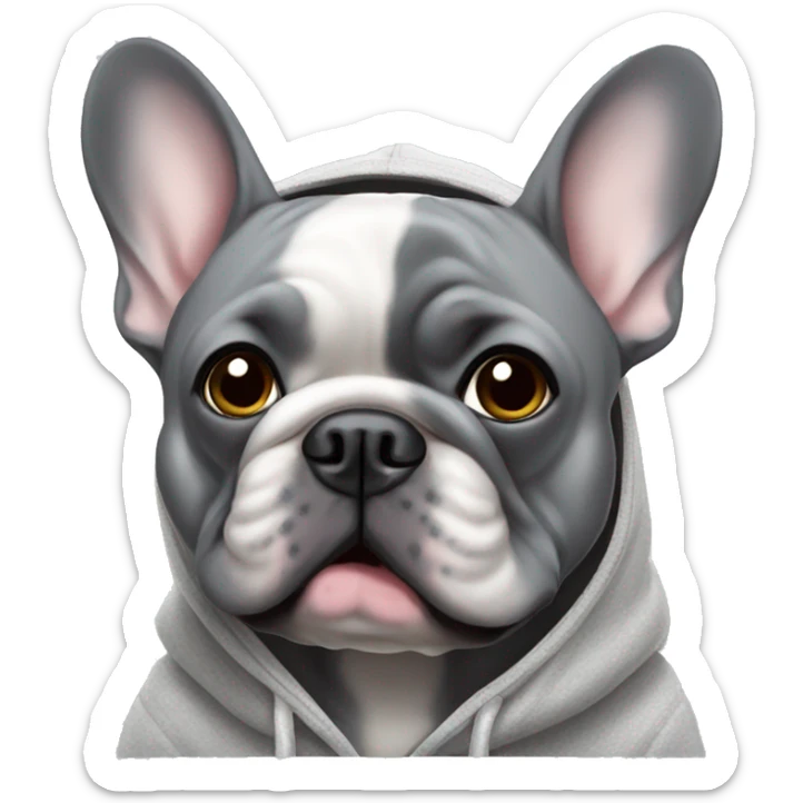 Grey French bulldog wearing a hoodie  sticker