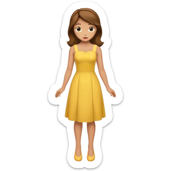 full body Belle with yellow dress and brown hair, showing entire figure from head to feet, minimal style sticker