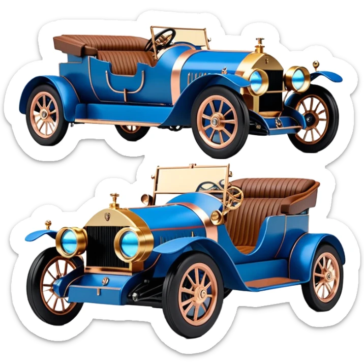  tarnished blue led lights C-3PO ghost buster’s 1927 delicately inlaid rose gold wood barrel accents Model-T x Rolls Royce efficiently powered by futuristic electric motors and dynamos racing wheels while flying rapidly roughening terrain stable on strong agile advanced suspension and steering sticker