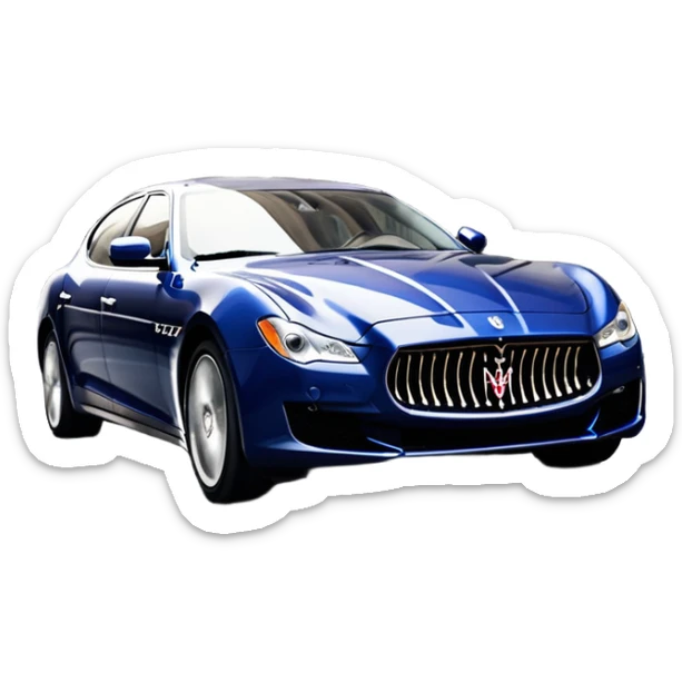 Maserati Quattroporte (2022) – cinematic-realistic Maserati Quattroporte emoji, its striking Italian design turning heads as it effortlessly maneuvers through the streets of Milan. The engine roars with Italian flair, echoing the car's racing heritage while enveloping the driver in an atmosphere of true luxury. sticker
