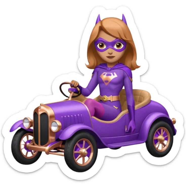Hot real-appearance racing action BatGirl’s purple tights sixty’s tv show 1932 stealth retro cat burglar sporty petite off-road pursuit mobile cruiser car rose gold accents (reclined and relaxed seating position and attitude) sticker