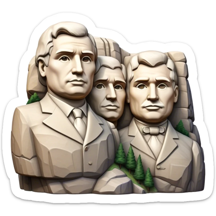 Cinematic Realistic Mount Rushmore Landmark Emoji, showcasing monumental carved presidential faces rendered with crisp textures and dynamic, historical lighting. sticker