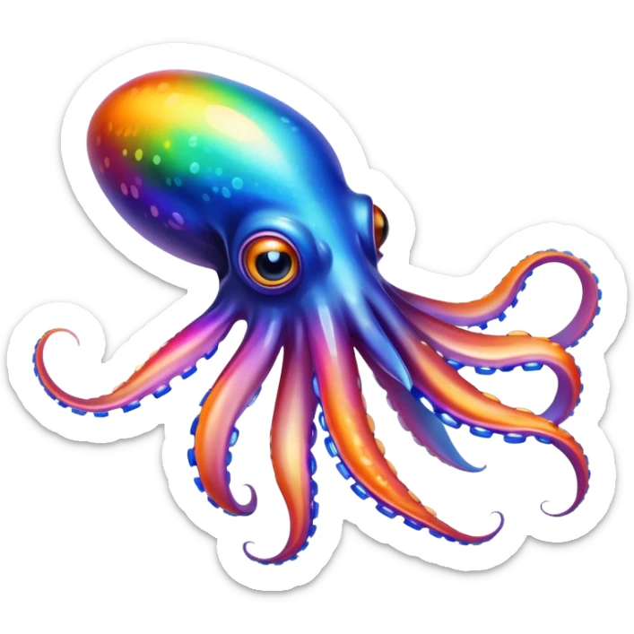A rainbow-colored squid zooms through the sea, leaving a trail of dazzling colors behind sticker