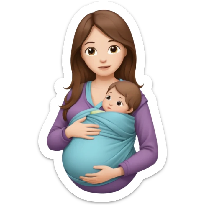 Pregnancy babywearing mom with long brown hair and fair skin with a baby and wrap  sticker