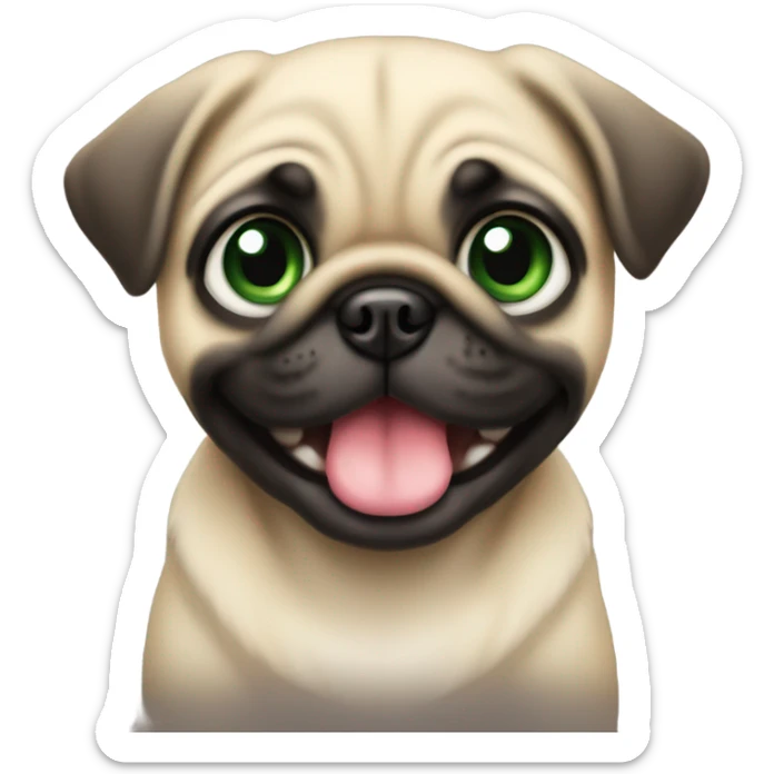 Cute Baby pug with big green eyes smiling with tongue out sticker