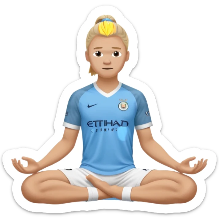 Erling Haaland pony tail hair doing the lotus position Manchester city  sticker
