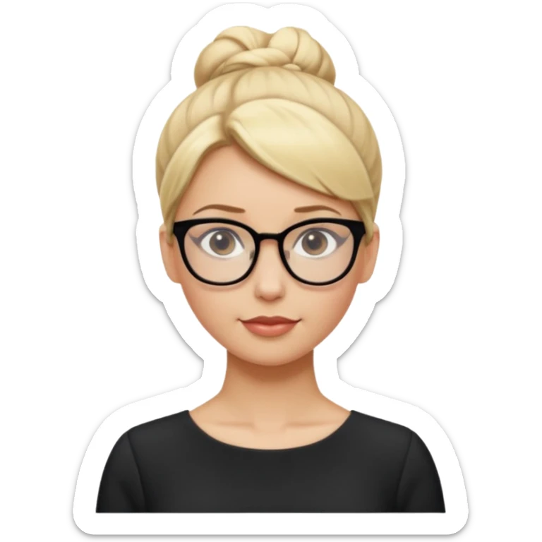 Blonde Women with Bun, Office Woman – tight blonde high bun, glasses, white blouse, confident look, dress, big breasts sticker