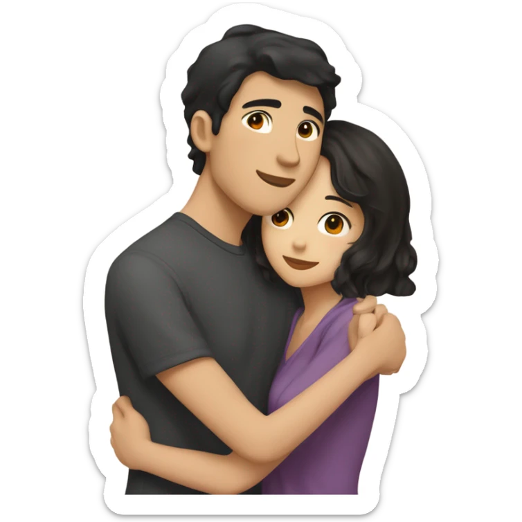 A half pale Asian man with short dark hair and amber eyes embracing and loving a half Asian woman with long wavy dark hair and dark hazel eyes. They love each other a lot And have good fashion taste. sticker
