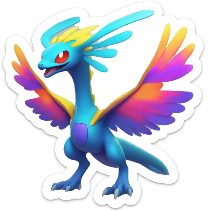 Colorful Neon Colors Vibrant Colors Flying Futuristic Fakémon-Pokémon-Creature Full Body sticker