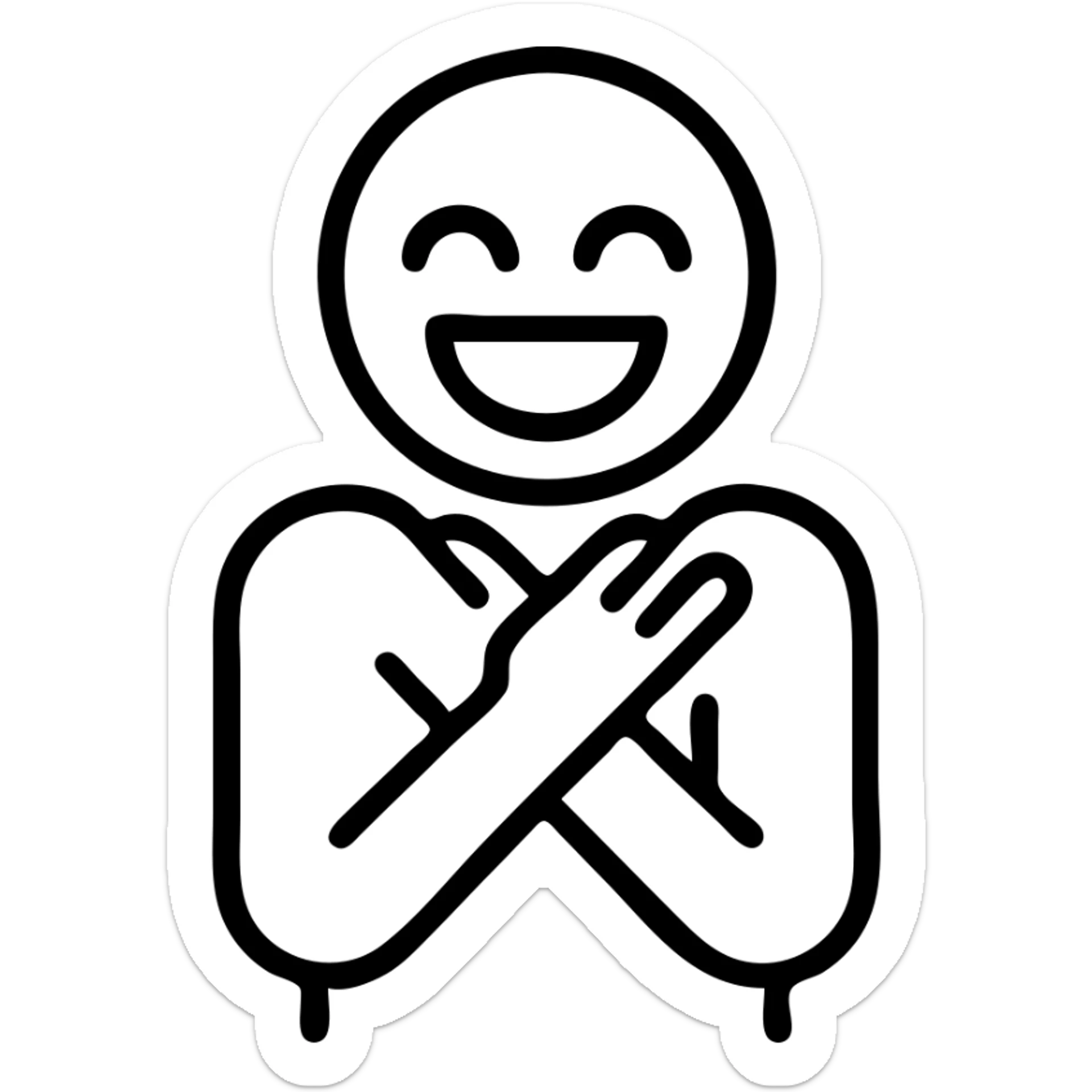 simple icon of a person with arms crossed, holding neck, laughing sticker