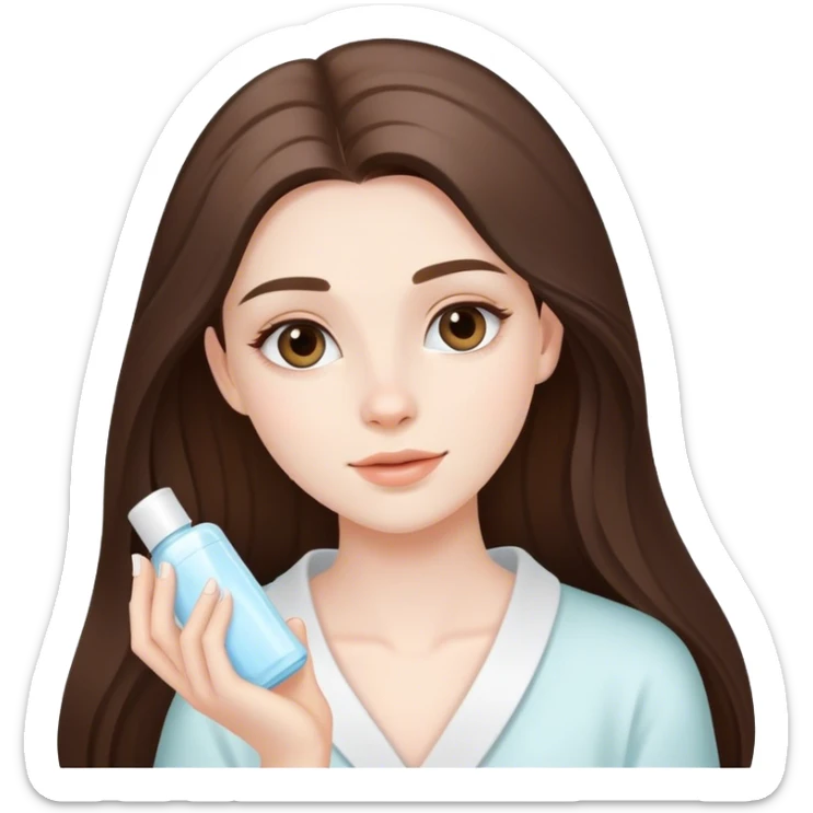 beautiful pale brunette girl with long hair doing skincare routine  sticker