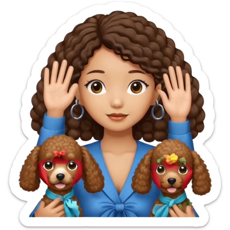 Asia tie up hair girl with brown poodles say goodbye sticker