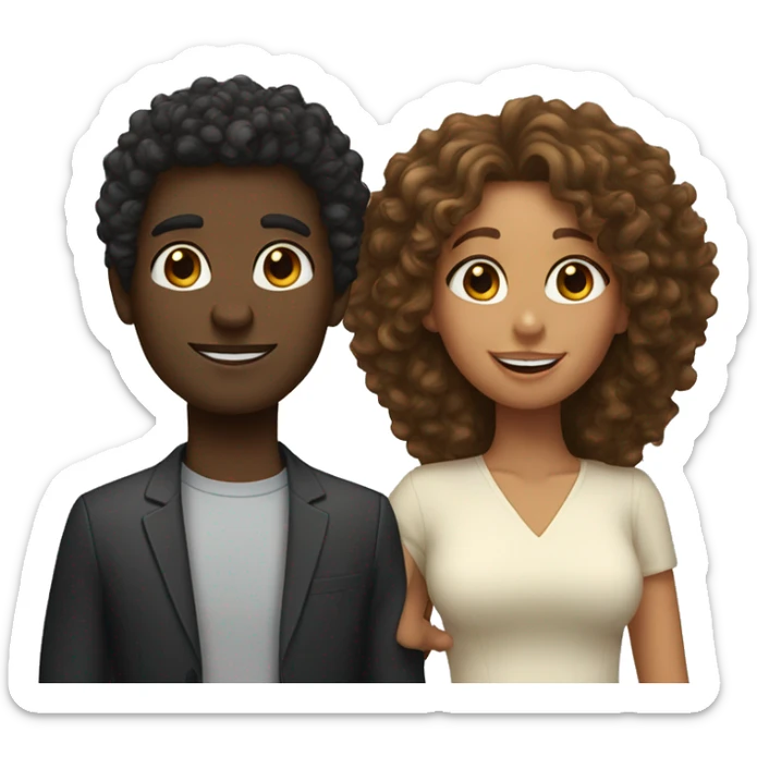 black girl with big curly 3a hair and white white guy with brown hair  sticker