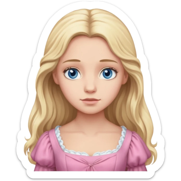 Fantine From Les Miserables with light skin, blue eyes, Blonde long Hair, pink outfit sticker