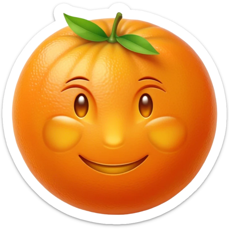 Cinematic Realistic Orange Emoji, Juicy and vibrant, with a bright, glossy skin that gleams in the light, revealing a slight texture from the natural pith. The orange segments peek through as the fruit radiates refreshing energy. Soft glowing outline, capturing the essence of a sweet, zesty burst of flavor in a perfect orange! sticker