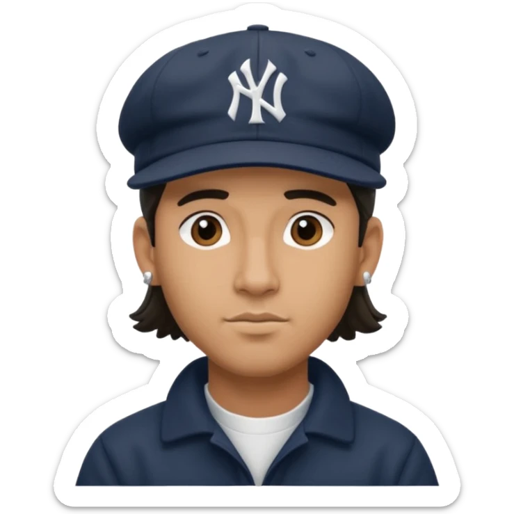 Hazme un moreno con aretes pequeños en las orejas con mucho volumen atrás una gorra plana new York yankee  sticker