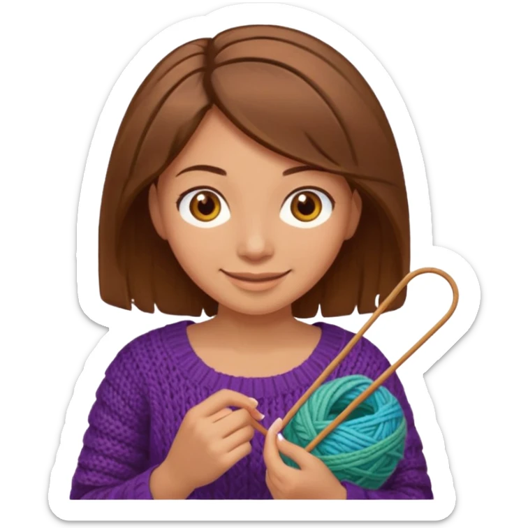  Woman with brown bobbed  hair and highlights light brown eyes no glasses tangked yarn  Knitting emoji sticker