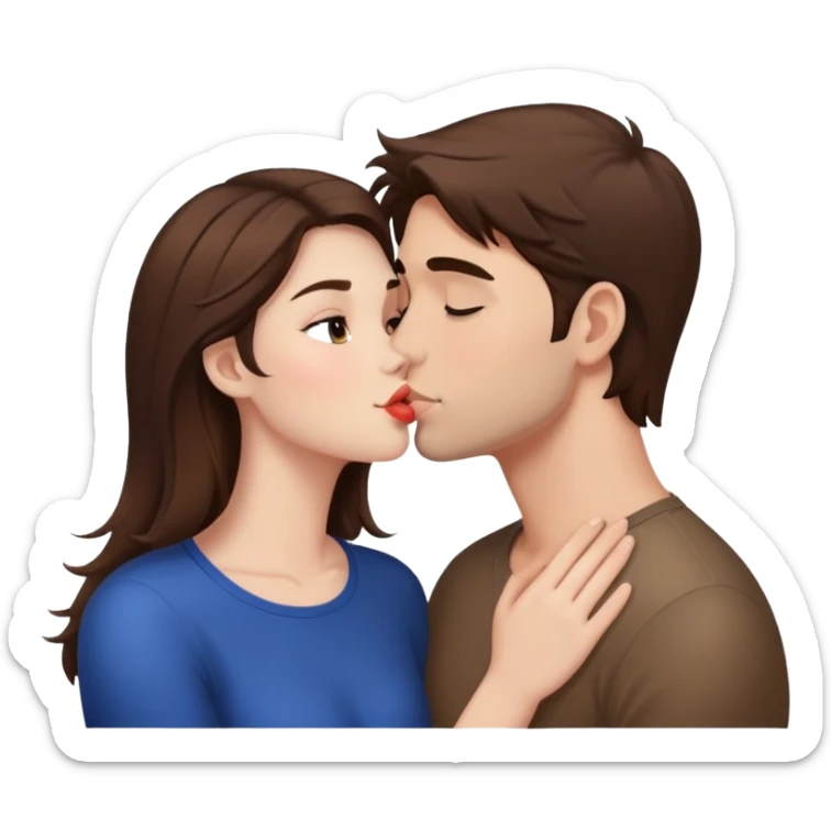 A brunette girl kisses a guy with brown hair. sticker