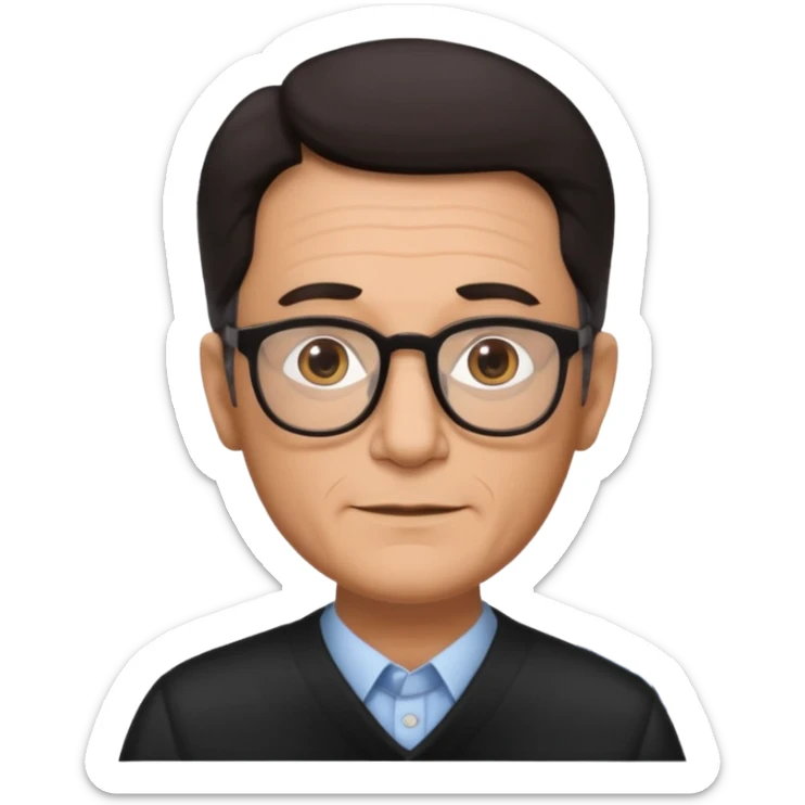 Make an emoji of a 56 year old male with glasses and dark hair with Jewish features and have him in front of an ai  sticker