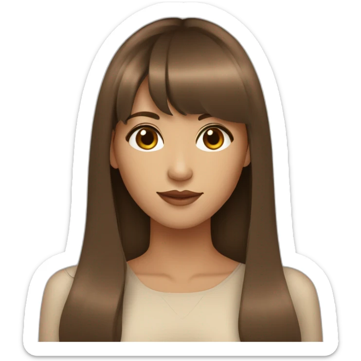 beautiful woman with long brown hair with bangs, brown eyes tan skin sticker