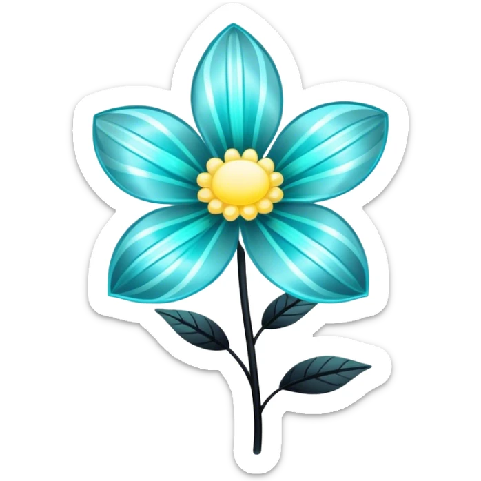 Pastel black and cyan iridescent transparent bio-luminescent flower with yellow stripes sticker