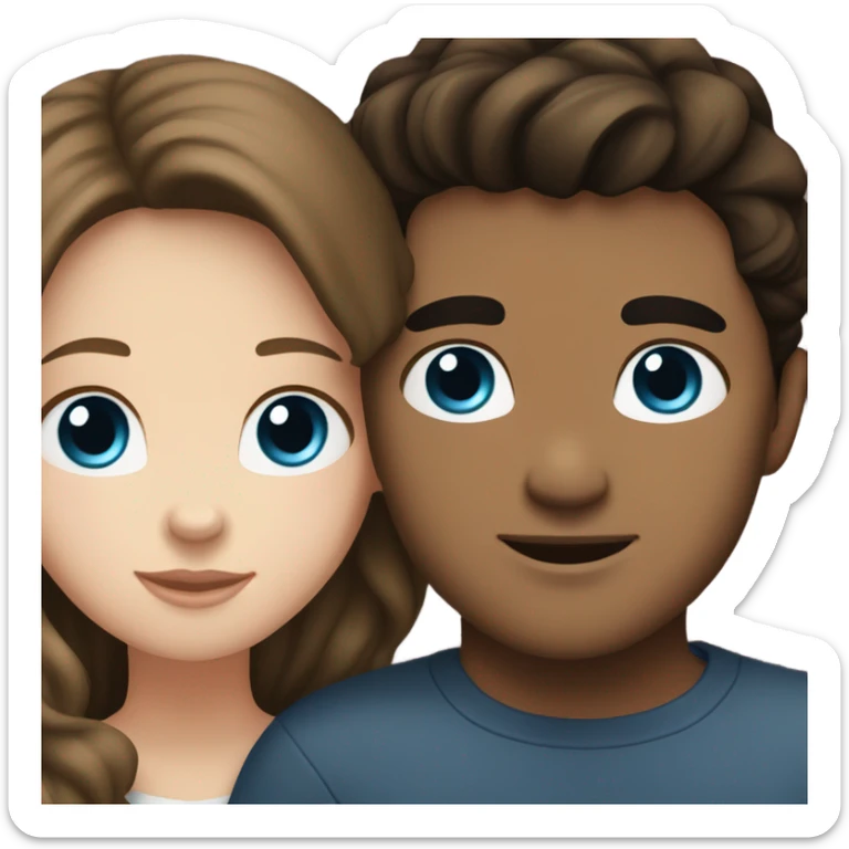 brown haired, white girl with brown eyes hugging boyfriend who has black hair, blue eyes, and is white sticker