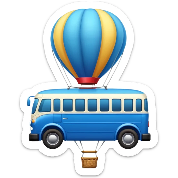 make me a high definition emoji of a Blue bus suspended by a single hot air balloon sticker