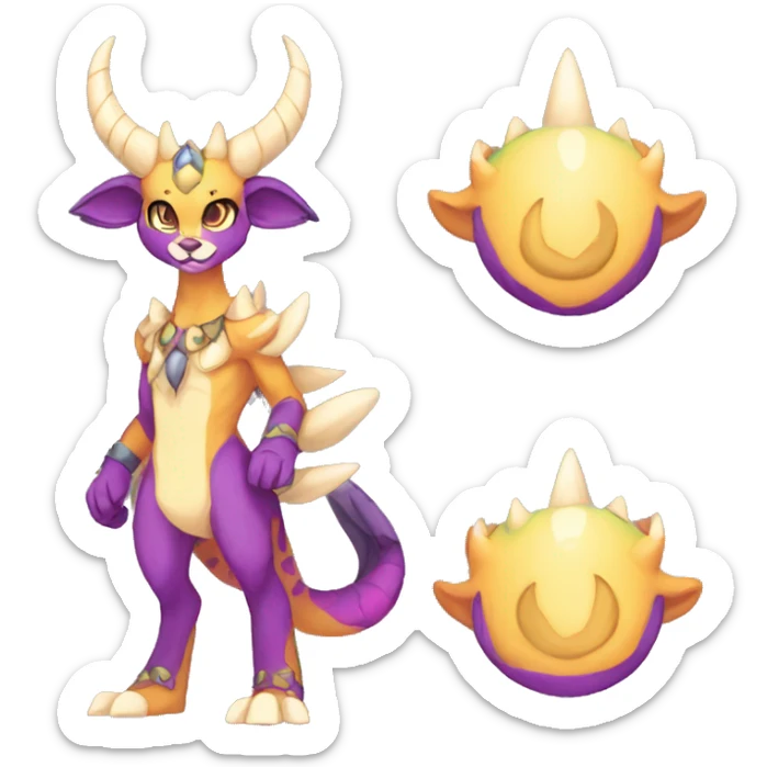 colorful anthro horned Royal vernid fursona Fakemon full body sticker