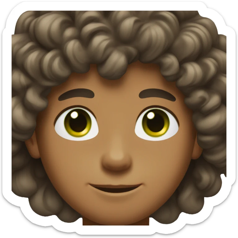 Tan boy with green eyes and shoulder length curly dark brown hair  sticker