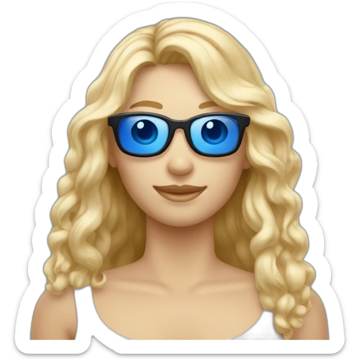 Iemand met blauw hesje blonden haren en zonnebril sticker
