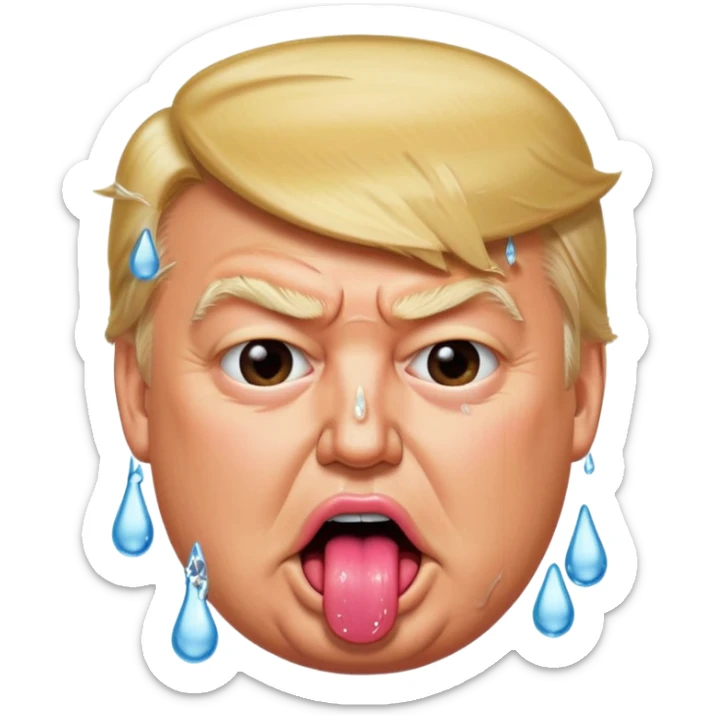 Trump with his super duper fat tongue out with a deep amount of saliva falling off his face sticker