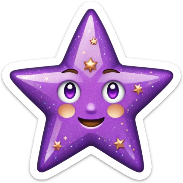 Quiero un emoji de estrella, pero que la estrella sea de oro rosa y brilli brilli con chispitas moradas sticker