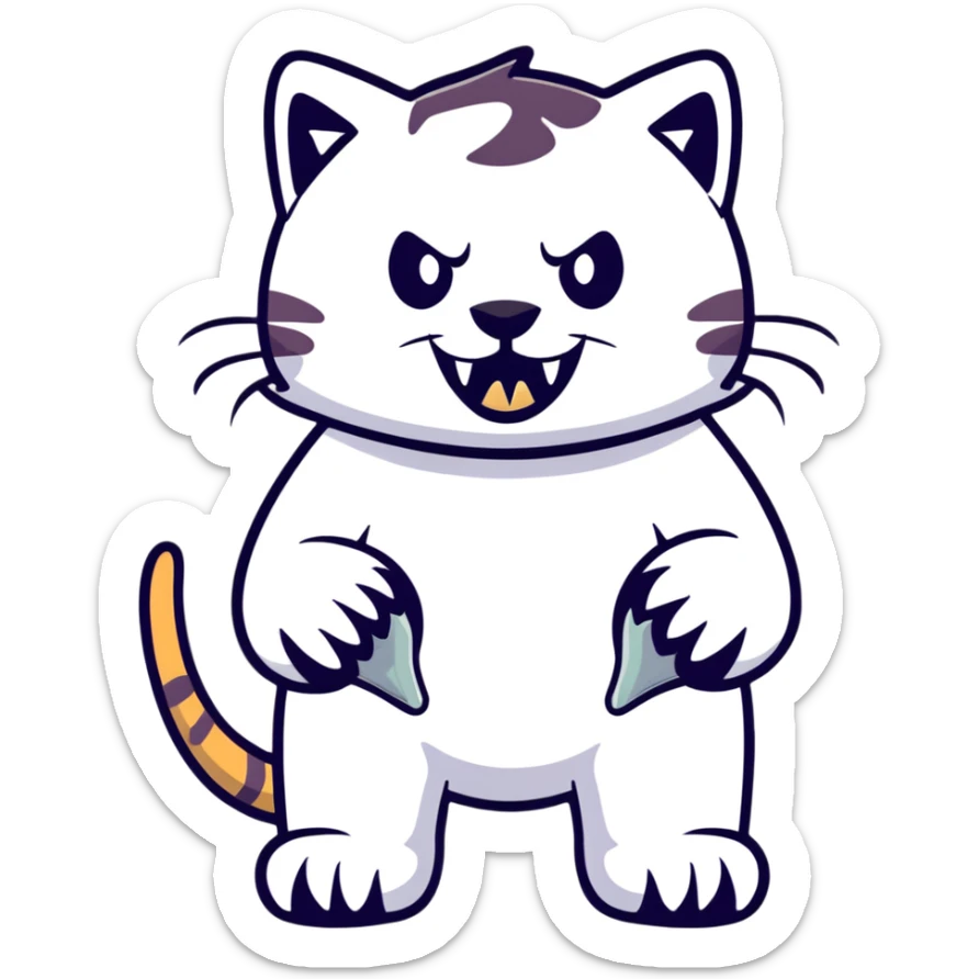 saber-toothed cat with a tiny body and enormous 8-inch fangs that are twenty times longer than its body, absurdly disproportionate teeth sticker