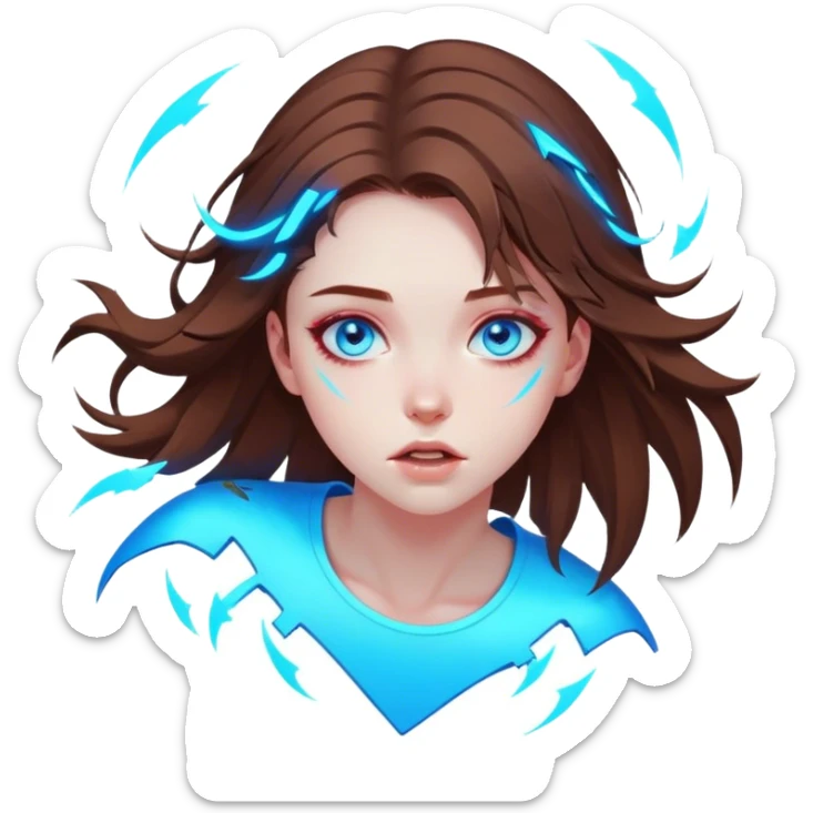 Neon cyberpunk style 
girl with brown hair and blue eyes 
falls sticker