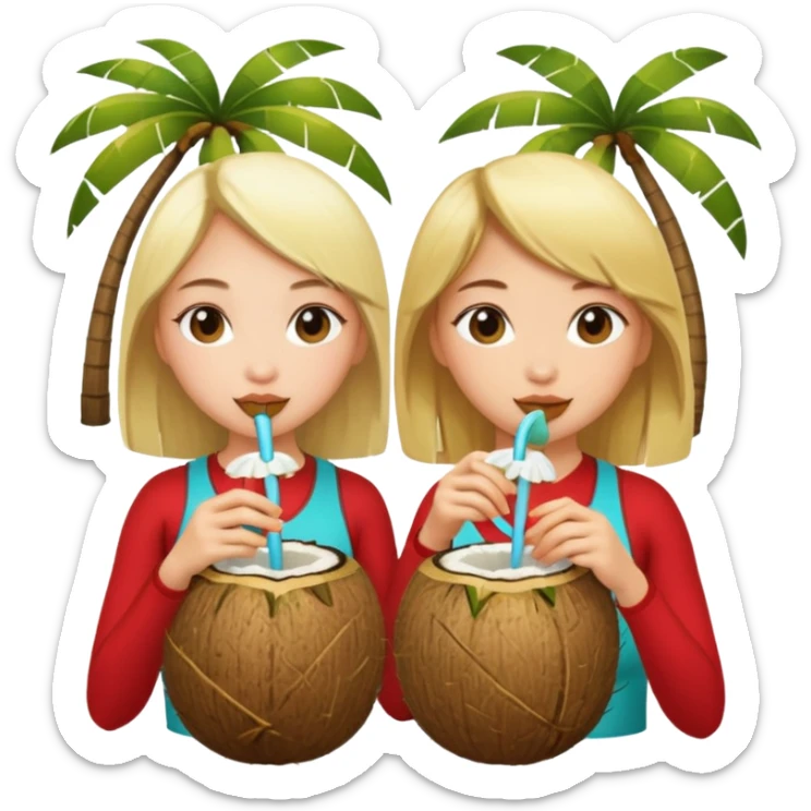 girls drinking out of a coconut one is Asian the other one is blonde  sticker