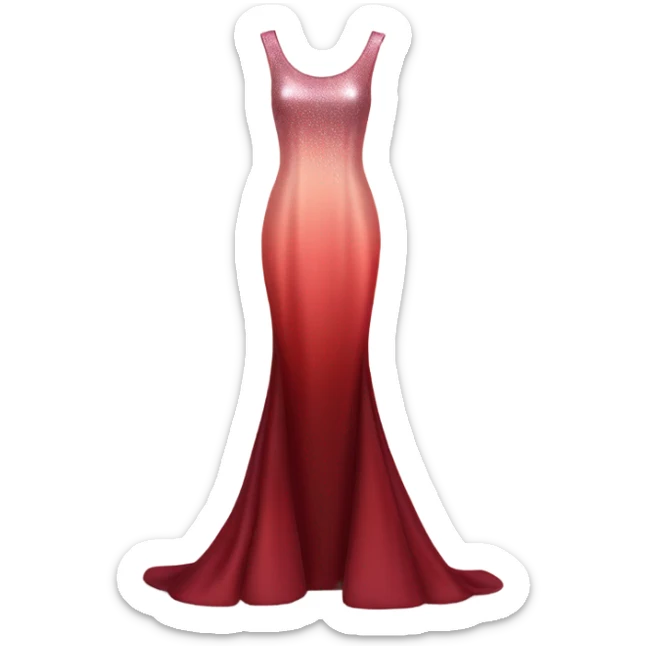 Realistic isolated long slim pastel red formal party satin dress with gradient shiny sparkling dark red sticker