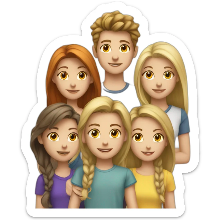 a group of white color teenagers, 2 boys and 4 girls sticker
