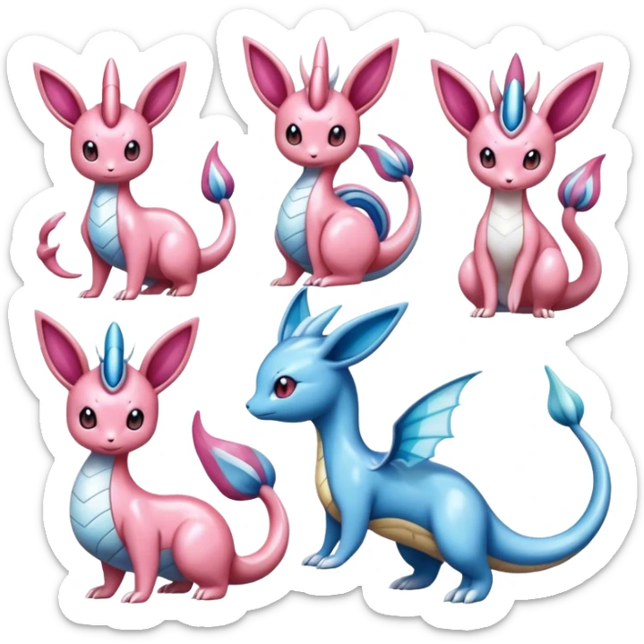 Shiny Milotic-Sylveon-Espeon-Vaporeon-Dragonair-Pokémon full body sticker