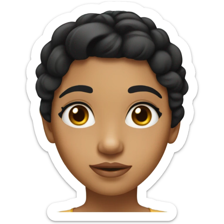Girl with big eyes, black and straight hair, thick eyebrows and tan skin sticker