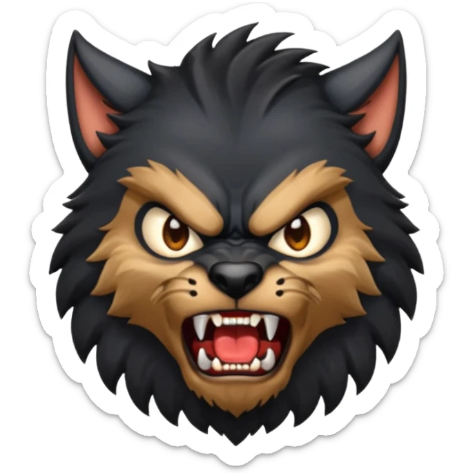 Create an emoji of Werewolf half bodied till waist sharp nails angry face black sticker