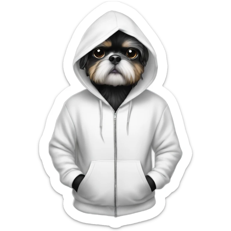 Black and white shitzu in a hoodie like a gangsta sticker