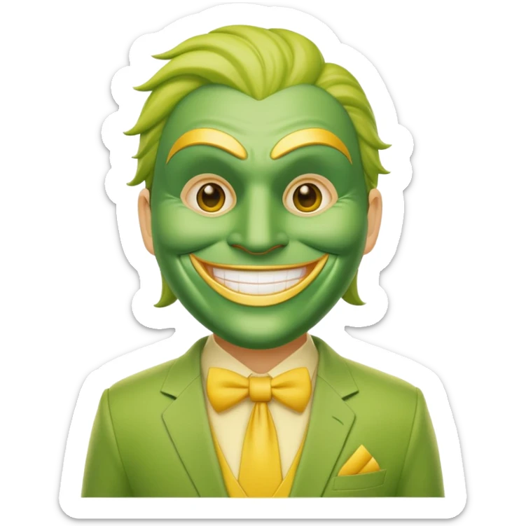 Green faced character with yellow suit and big smile from The Mask movie sticker