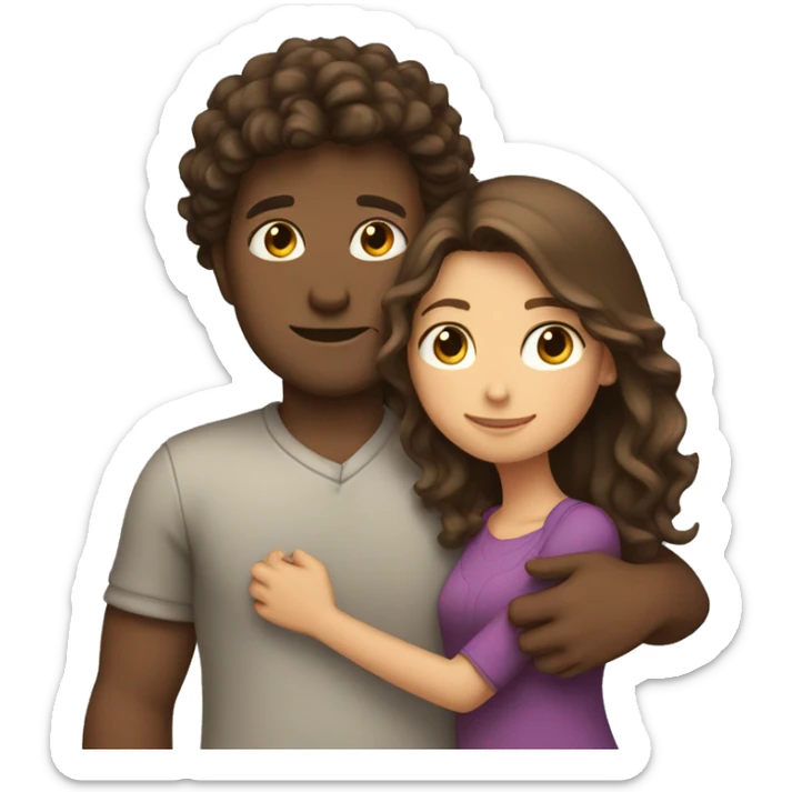 Girl with long straight brown hair hugging a guy with short curly brown hair sticker