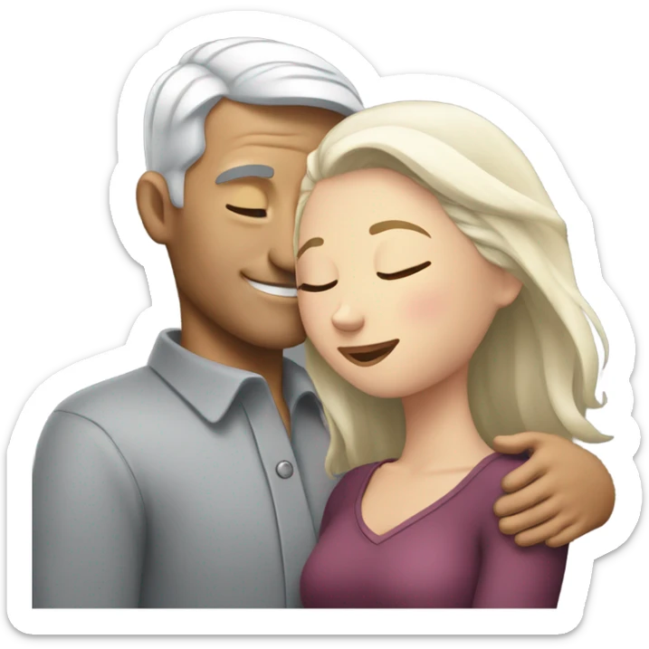 White man - grey hair - hugs blonde girl with eyes closed  sticker