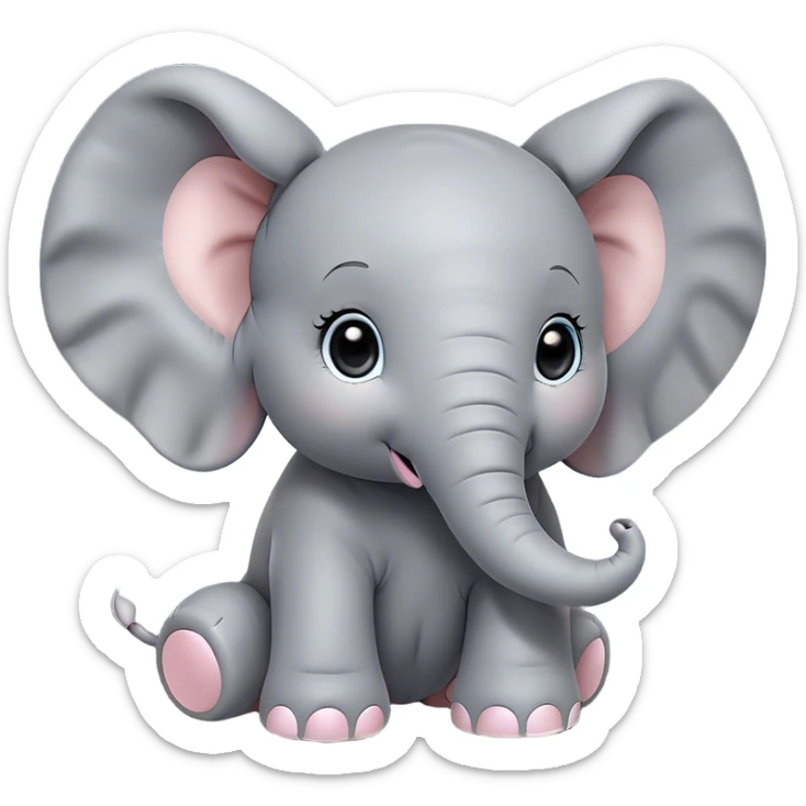 Cinematic Cute Baby Elephant Portrait Emoji, Head tilted playfully and inquisitively, featuring a velvety gray hide with oversized floppy ears and round, sparkling eyes filled with wonder, Simplified yet irresistibly adorable features, highly detailed, glowing with a warm, friendly glow, high shine, affectionate and spirited, stylized with a touch of playful charm, bright and endearing, soft glowing outline, capturing the essence of a mischievous yet loving baby elephant, so playful it feels like it could trundle out of the screen into your arms! sticker